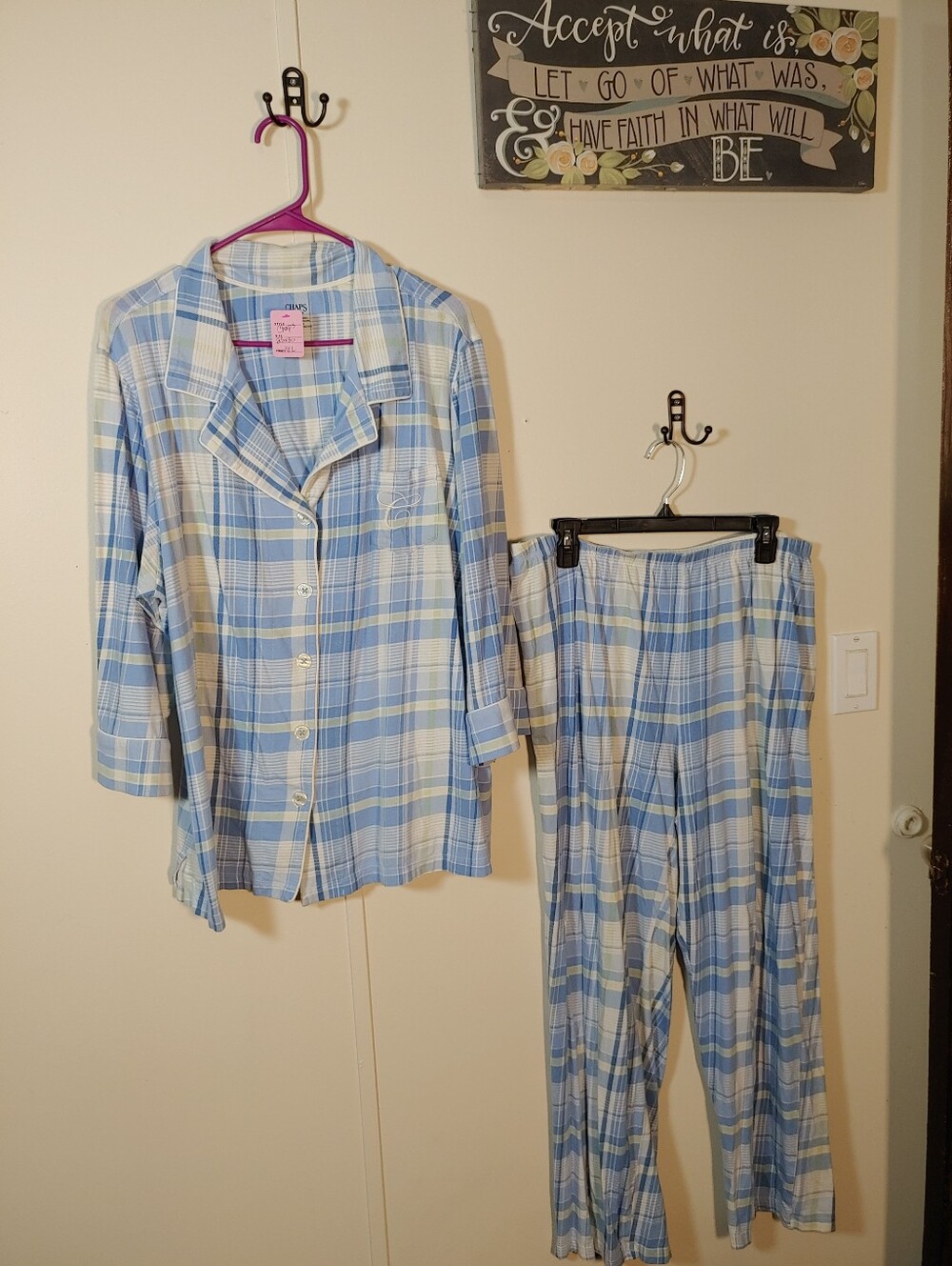 Beautiful Chaps XXL Blue And Green Plaid Long Sleeve Pajama Set - Picture 5 of 6